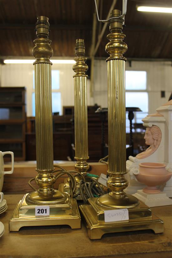 3 brass Corinthian column table lamps